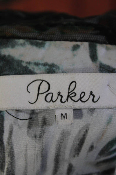 Parker Womens Green Floral Mesh Trim Crew Neck Sleeveless Shift Dress Size M