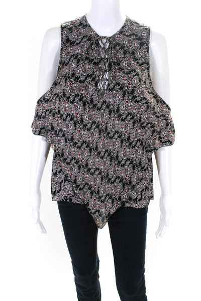 Derek Lam 10 Crosby Womens Black Silk Floral Lace Up Layered Blouse Top Size S