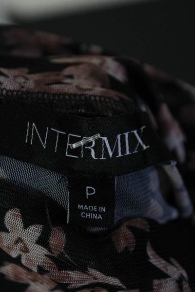 Intermix Womens Mesh Knit Floral Print Long Sleeve Mock Neck Blouse Black Size P