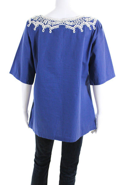 Roberta Freymann Womens Half Sleeve Embroidered Tunic Shirt Blue Size Large