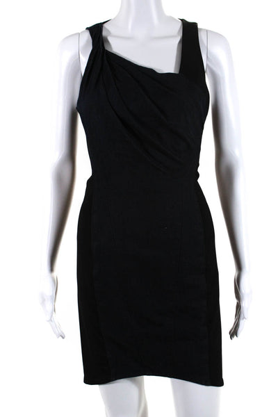 Helmut Lang Womens Cotton Blend Sleeveless Zip Up Asymmetrical Dress Navy Size 2