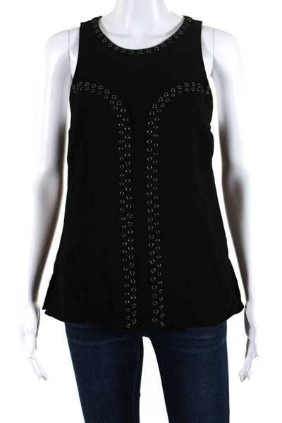 Ramy Brook Womens Black Grommet Detail Scoop Neck Sleeveless Blouse Top Size S