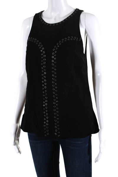 Ramy Brook Womens Black Grommet Detail Scoop Neck Sleeveless Blouse Top Size S