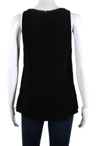 Ramy Brook Womens Black Grommet Detail Scoop Neck Sleeveless Blouse Top Size S