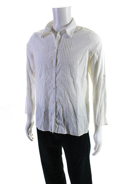 Alice + Olivia Mens Long Sleeves Button Down Shirt White Cotton Size Medium