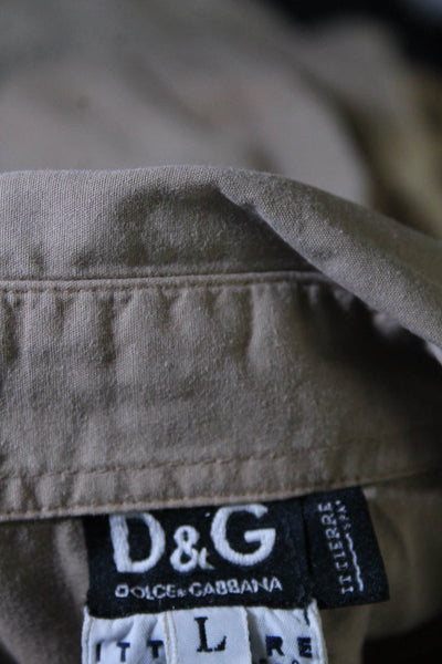 D&G Dolce & Gabbana Mens Button Dow Dress Shirt Beige Cotton Size Large