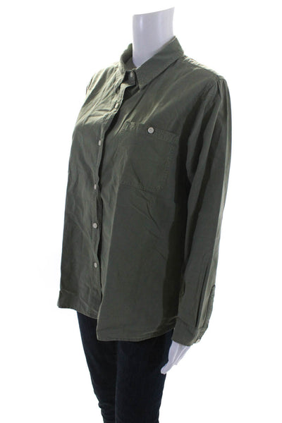 The Great Womens Long Sleeves Button Down Shirt Green Cotton Size 1