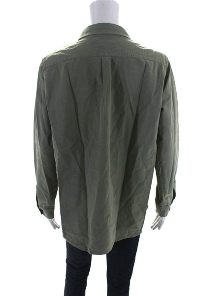The Great Womens Long Sleeves Button Down Shirt Green Cotton Size 1