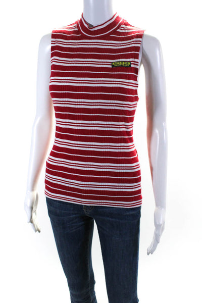 Karssen Zoe Karssen Womens Red Striped Ribbed Cotton Sleeveless Blouse Top SizeL
