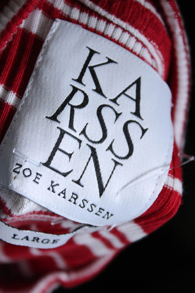 Karssen Zoe Karssen Womens Red Striped Ribbed Cotton Sleeveless Blouse Top SizeL