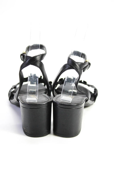 Michael Michael Kors Womens Leather Ruffle Ankle Buckle Block Heels Black Size 7