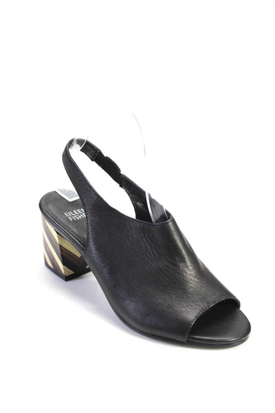 Eileen Fisher Womens Open Toe Striped Block Heels Slingbacks Black Size 6.5