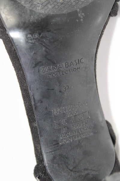 Zara Womens Suede Strappy Buckled Square Toe Stiletto Heels Black Size EUR37