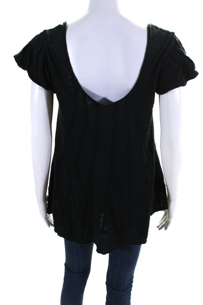 We The Free Womens Linen Darted Short Sleeve Pullover Blouse Top Black Size XS