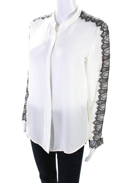 The Kooples Womens Lace Trim Button Down Blouse White Black Size Extra Small