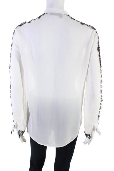 The Kooples Womens Lace Trim Button Down Blouse White Black Size Extra Small