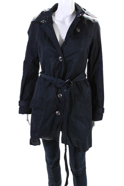 Michael Michael Kors Womens Buttoned Tied Waist Trench Coat Navy Blue Size XS