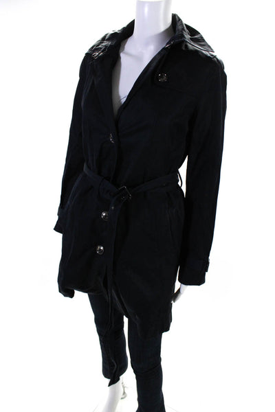 Michael Michael Kors Womens Buttoned Tied Waist Trench Coat Navy Blue Size XS