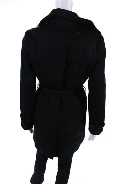 Michael Michael Kors Womens Buttoned Tied Waist Trench Coat Navy Blue Size XS