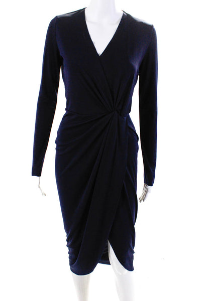 Zara Womens Tied Knot V-Neck Long Sleeve Slit Pullover Maxi Gown Navy Size S