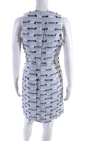 Shoshanna Womens Back Zip Sleeveless V Neck Striped Dress White Blue Size 6