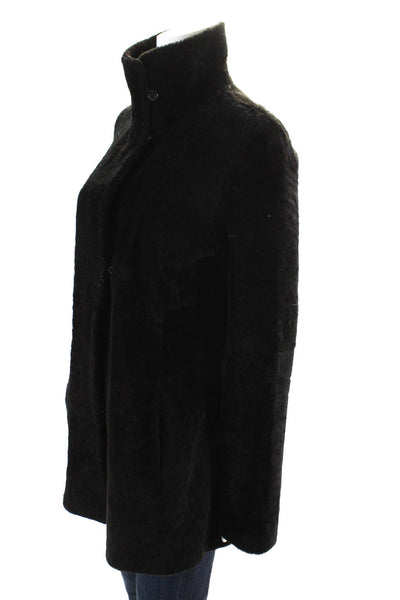 Roberta Freymann Women's Collar Long Sleeves Leather Coat Black Size XS