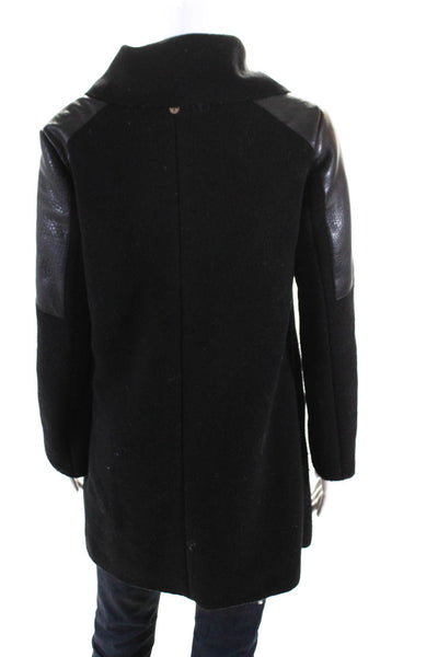 Mackage Women's Collar Long Sleeves Pockets Leather Tim Coat Black Size XS