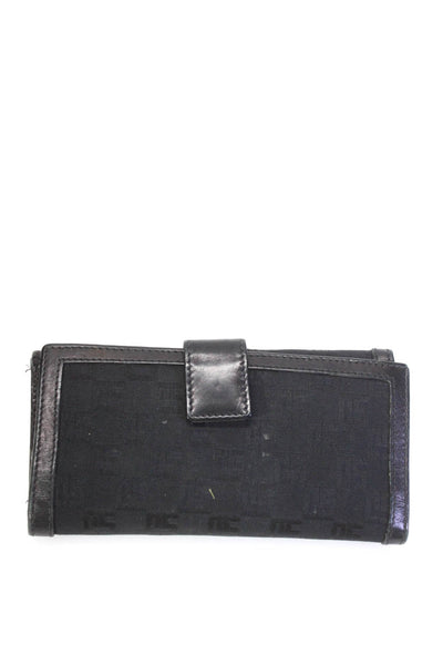 St. John Womens Leather Trim Double Sided Snap Closure Foldover Wallet Black