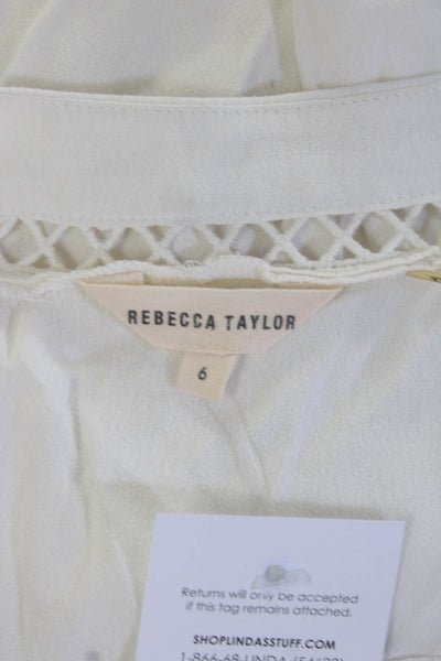 Rebecca Taylor Women's Sleeveless Cut Out V Neck Blouse White Size 6