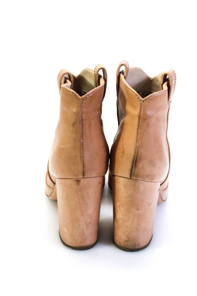 Laurence Dacade Women's Leather Block Heel Ankle Boots Beige Size 40.5
