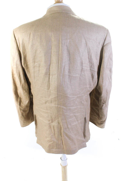 Tallia Mens Linen Darted Buttoned Long Sleeve Collared Blazer Beige Size EUR44