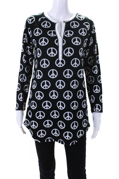 PJ Salvage Womens Peace Sign Print Pajama Shirt Black Cotton Size Medium