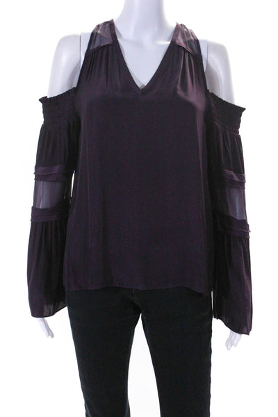 Ramy Brook Womens Cold Shoulder Flare Long Sleeve Blouse Top Purple Size XS