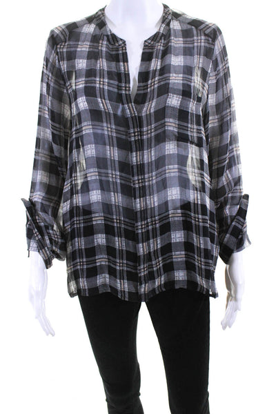 Joie Women's Round Neck Long Sleeves Button Up Plaid Silk Shirt Size S