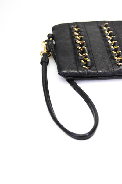 Tory Burch Womens Leather Gold Tone Chain Link Wristlet Handbag Black