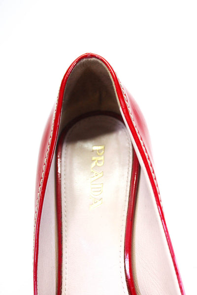Prada Womens Patent Leather Peep Top Espadrille Wedges Red Size 38.5 8.5