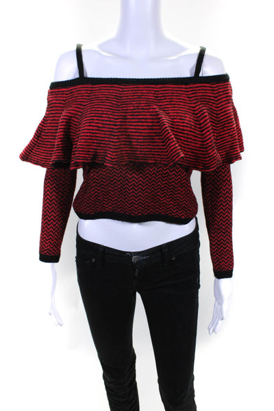 BB Dakota Womens Cotton Striped Print Off Shoulder Knit Top Red Black Size XS