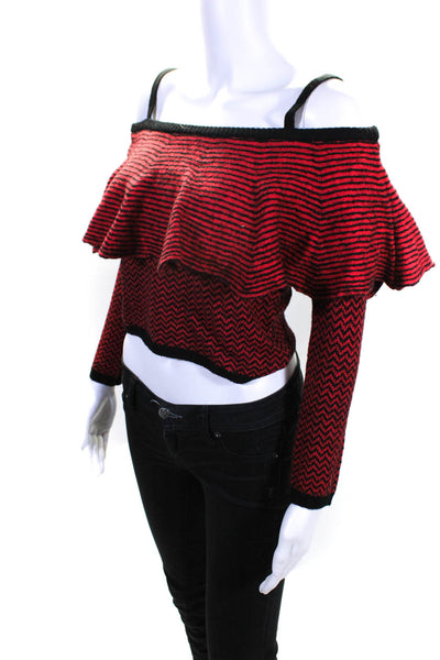 BB Dakota Womens Cotton Striped Print Off Shoulder Knit Top Red Black Size XS