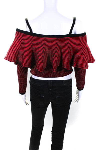 BB Dakota Womens Cotton Striped Print Off Shoulder Knit Top Red Black Size XS