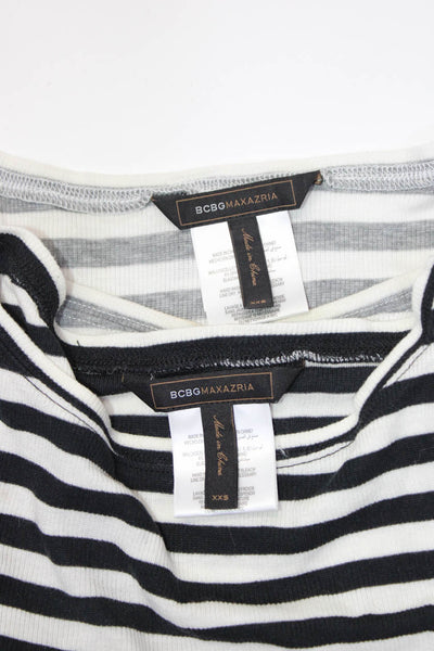 BCBGMAXAZRIA Womens Ribbed Striped Print Shirts Black Gray White Size 2XS Lot 2