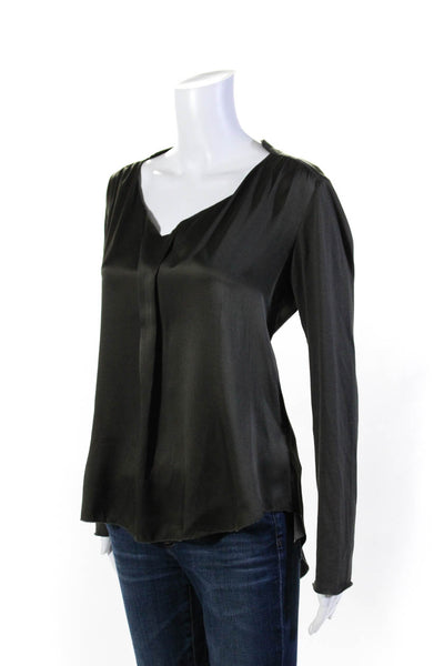 Go By GoSilk Womens V Neck Long Sleeves Blouse Charcoal Gray Size Small