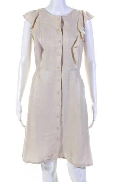 J Crew Womens Linen Flutter Sleeve Button Front A-Line Dress Beige Size 2