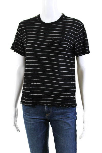 T Alexander Wang Womens Short Sleeve Striped Pocket Tee Shirt Black Size XS