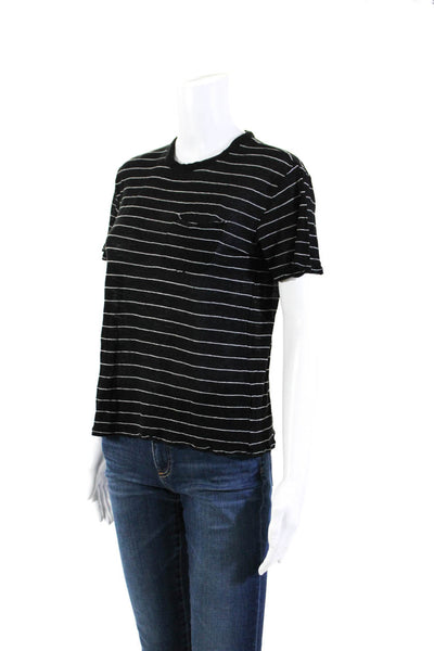 T Alexander Wang Womens Short Sleeve Striped Pocket Tee Shirt Black Size XS