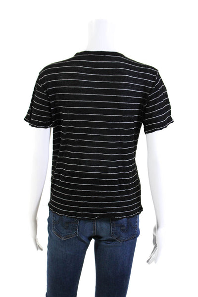 T Alexander Wang Womens Short Sleeve Striped Pocket Tee Shirt Black Size XS