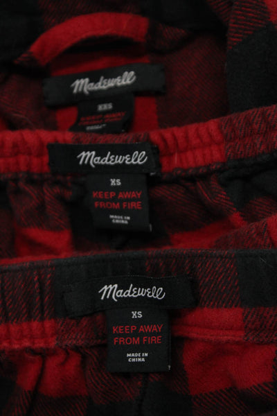 Madewell Womens Buffalo Plaid Pajama Shirt Shorts Pants Set Red Black 2XS XS