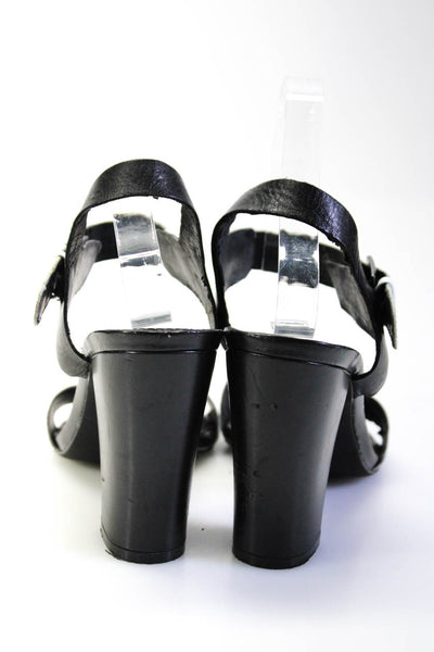 Tahari Womens Leather Slingbacks Meg Sandal Heels Black White Size 8.5 Medium