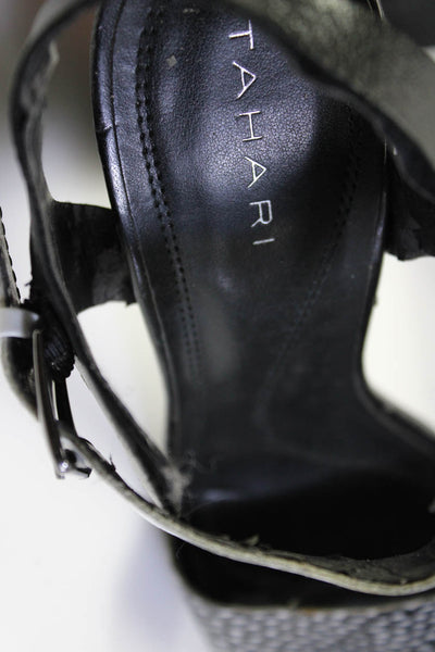 Tahari Womens Leather Slingbacks Meg Sandal Heels Black White Size 8.5 Medium