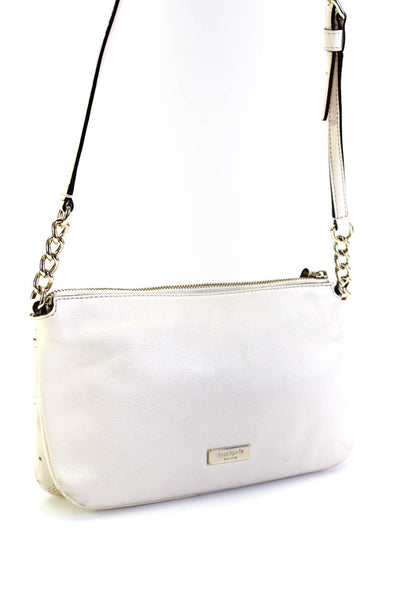 Kate Spade New York Womens Leather Bow Print Crossbody Shoulder Handbag White