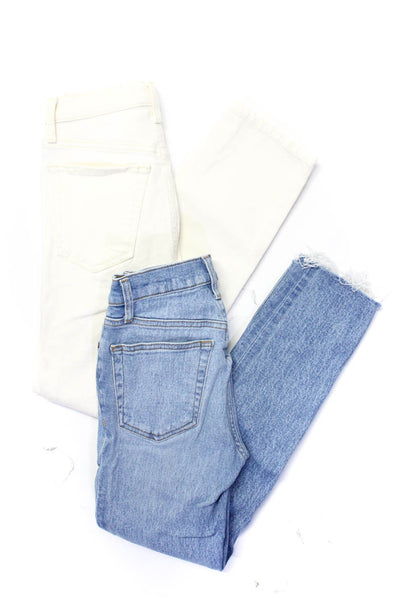 Re/Done Womens Distressed High Rise Button Skinny Jeans Blue Cream Size 24 Lot 2
